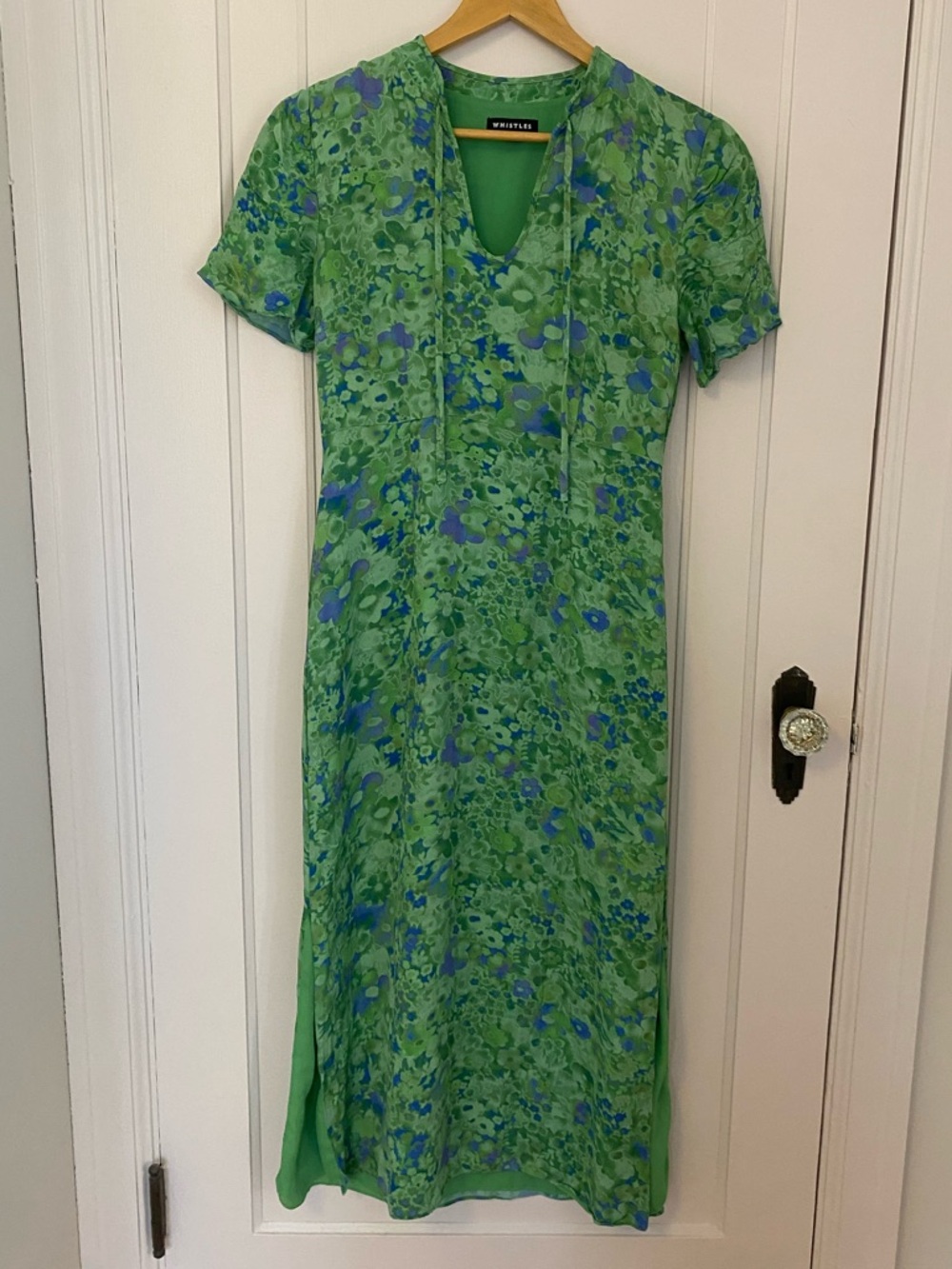 Whistles Green Floral Maxi Dress NWOT Blue Accents Size 4 Asian Style Formal